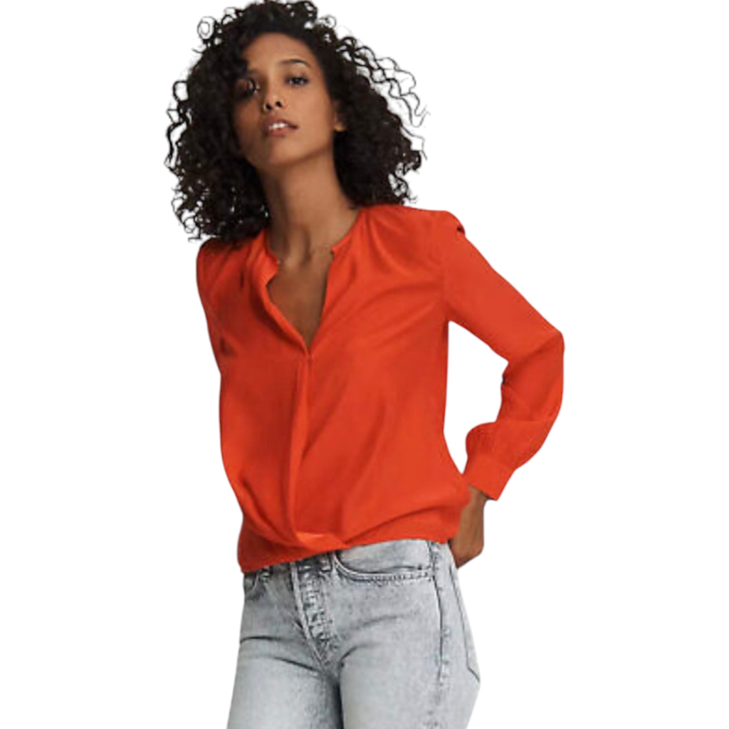 Rag And Bone Women's Lora 100% Silk Elegant Surplice Blouse Sz Xs In Battle Red